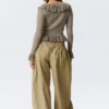 Yulia B Frilled Knitted V-Neck Cardigan – Dusty Khaki Green Yulia B Frilled Knitted V-Neck Cardigan – Dusty Khaki Green
