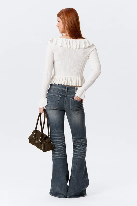 Yulia B Frilled Knitted V-Neck Cardigan – White Yulia B Frilled Knitted V-Neck Cardigan – White