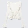 Yulia B Frilled Knitted V-Neck Cardigan – White Yulia B Frilled Knitted V-Neck Cardigan – White