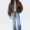 Yulia B Loose Nylon Bomber Jacket – Dark Brown