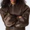 Yulia B Loose Nylon Bomber Jacket – Dark Brown