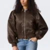 Yulia B Loose Nylon Bomber Jacket – Dark Brown