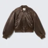 Yulia B Loose Nylon Bomber Jacket – Dark Brown