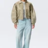 Yulia B Loose Nylon Bomber Jacket – Light Khaki Green Yulia B Loose Nylon Bomber Jacket – Light Khaki Green