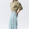 Yulia B Loose Nylon Bomber Jacket – Light Khaki Green Yulia B Loose Nylon Bomber Jacket – Light Khaki Green