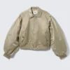 Yulia B Loose Nylon Bomber Jacket – Light Khaki Green Yulia B Loose Nylon Bomber Jacket – Light Khaki Green