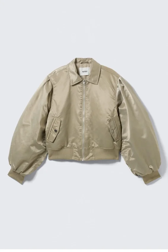Yulia B Loose Nylon Bomber Jacket – Light Khaki Green Yulia B Loose Nylon Bomber Jacket – Light Khaki Green