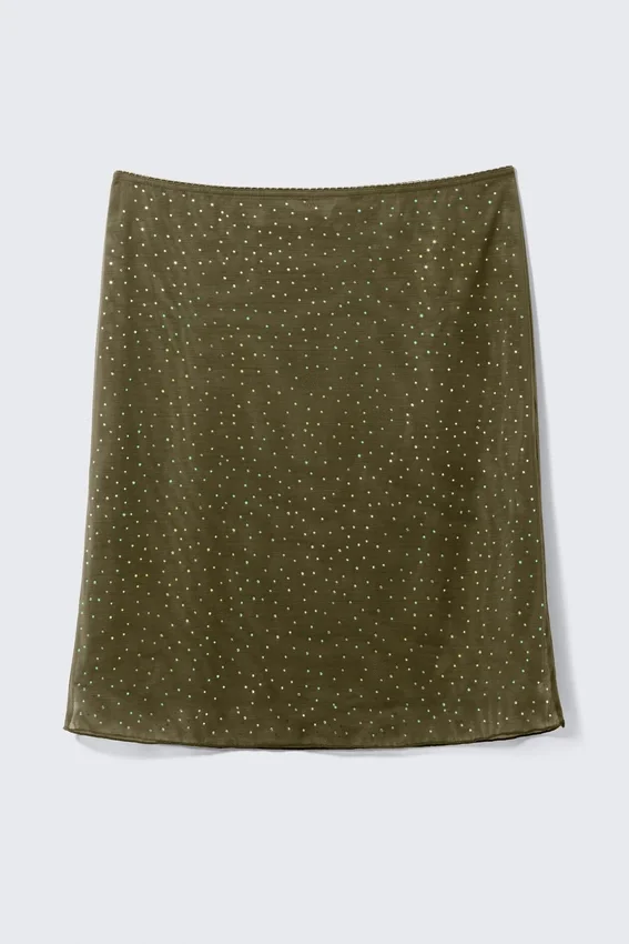 Yulia B Mesh Rhinestone Midi Skirt – Khaki Green – Rhinestones Yulia B Mesh Rhinestone Midi Skirt – Khaki Green – Rhinestones