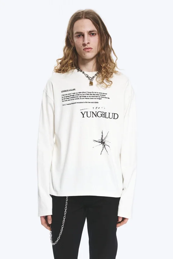 Yungblud Boxy Printed Long-Sleeved Tee – Off-White Yungblud Boxy Printed Long-Sleeved Tee – Off-White
