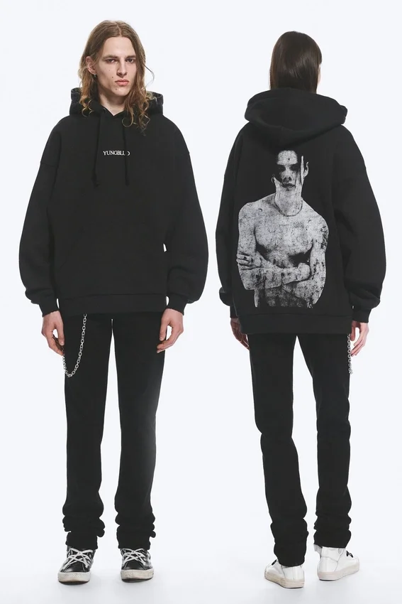 Yungblud Printed Oversized Hoodie – Off-Black Yungblud Printed Oversized Hoodie – Off-Black