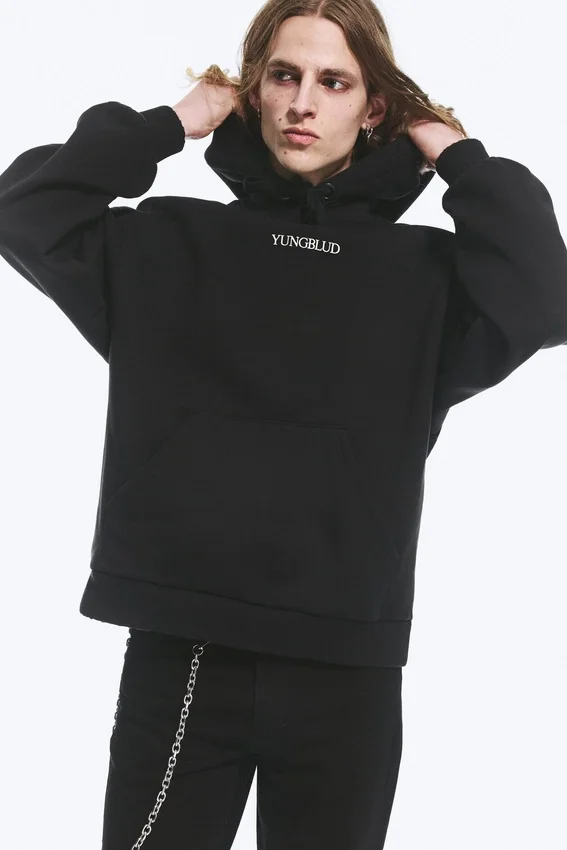 Yungblud Printed Oversized Hoodie – Off-Black Yungblud Printed Oversized Hoodie – Off-Black