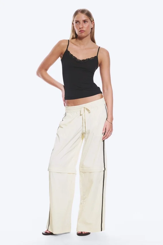 Zip-Off Nylon Track Trousers – Beige – Black Stripe Zip-Off Nylon Track Trousers – Beige – Black Stripe