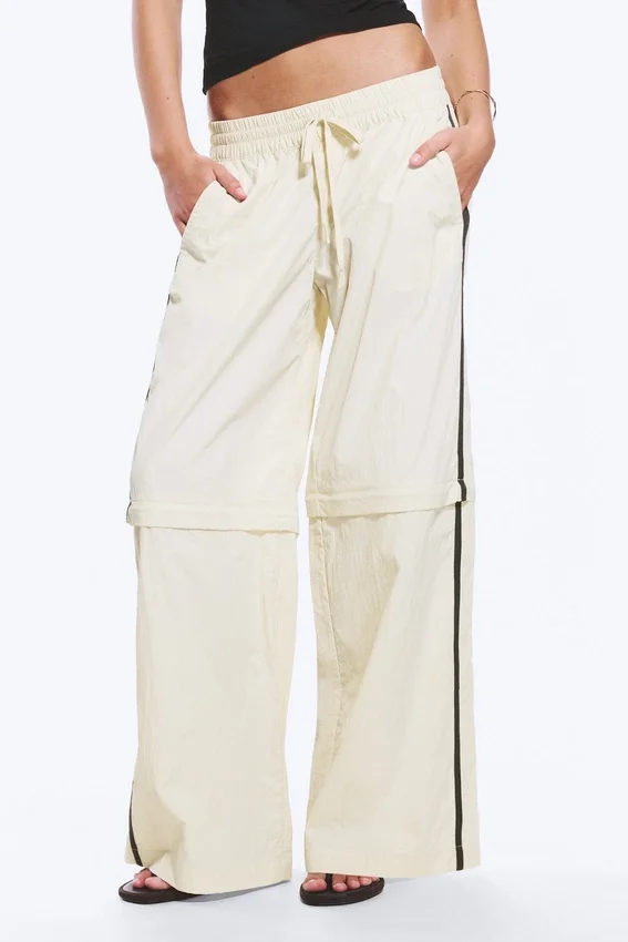 Zip-Off Nylon Track Trousers – Beige – Black Stripe Zip-Off Nylon Track Trousers – Beige – Black Stripe