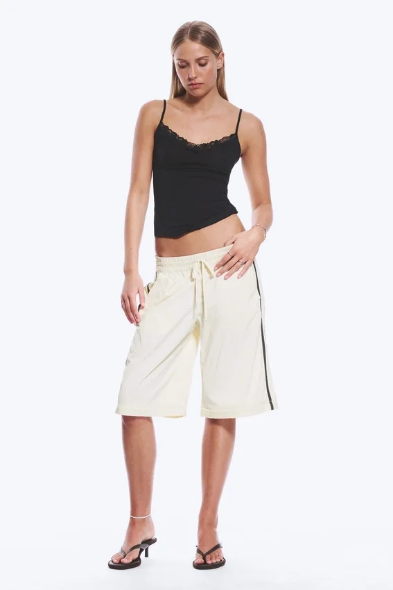 Zip-Off Nylon Track Trousers – Beige – Black Stripe Zip-Off Nylon Track Trousers – Beige – Black Stripe