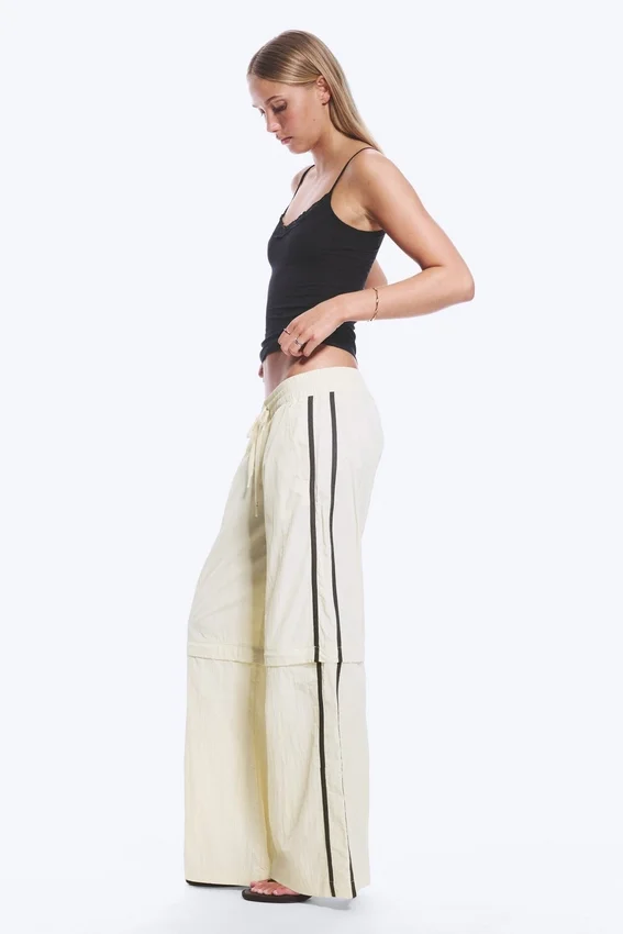 Zip-Off Nylon Track Trousers – Beige – Black Stripe Zip-Off Nylon Track Trousers – Beige – Black Stripe