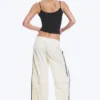 Zip-Off Nylon Track Trousers – Beige – Black Stripe Zip-Off Nylon Track Trousers – Beige – Black Stripe
