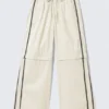 Zip-Off Nylon Track Trousers – Beige – Black Stripe Zip-Off Nylon Track Trousers – Beige – Black Stripe