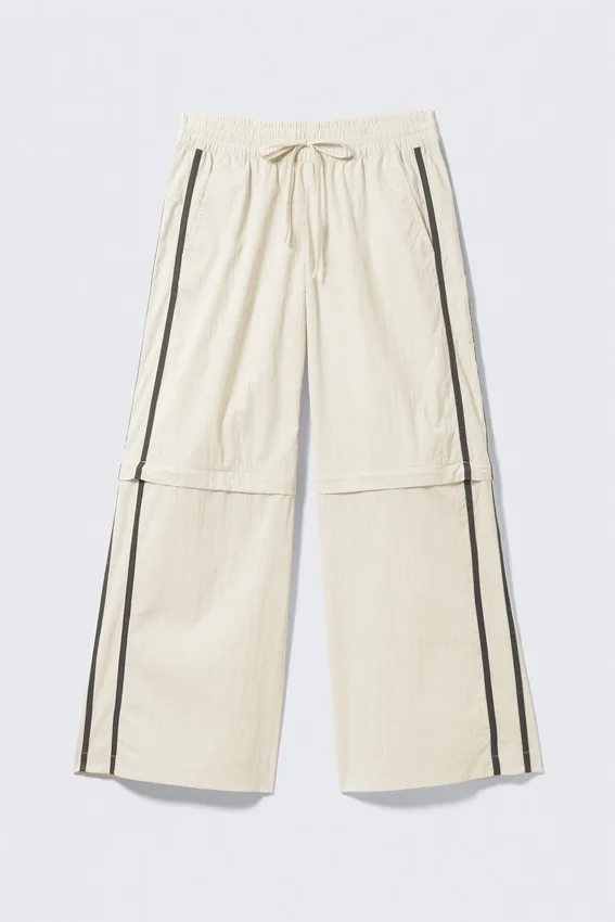 Zip-Off Nylon Track Trousers – Beige – Black Stripe Zip-Off Nylon Track Trousers – Beige – Black Stripe