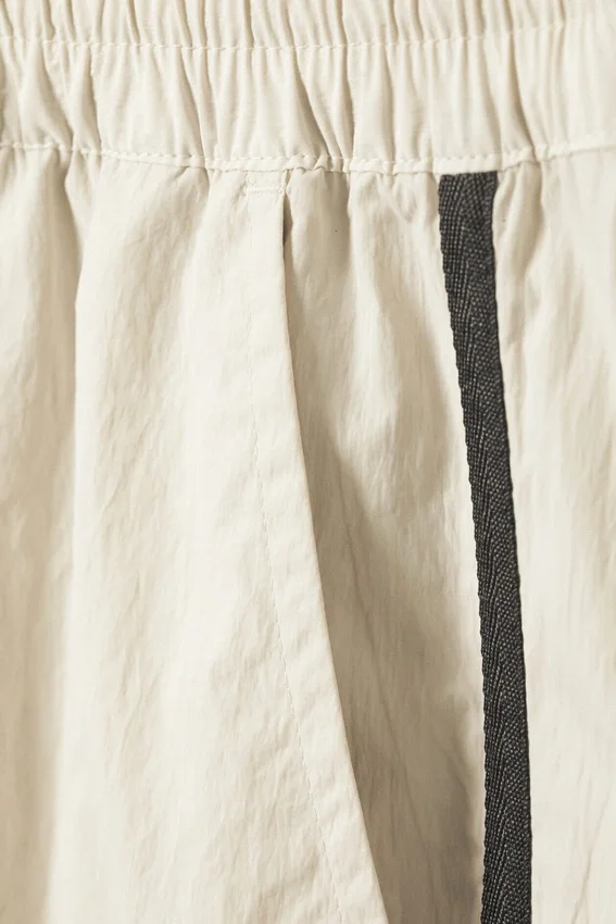 Zip-Off Nylon Track Trousers – Beige – Black Stripe Zip-Off Nylon Track Trousers – Beige – Black Stripe