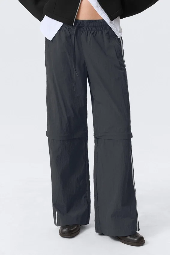 Zip-Off Nylon Track Trousers – Black – Beige Stripe Zip-Off Nylon Track Trousers – Black – Beige Stripe