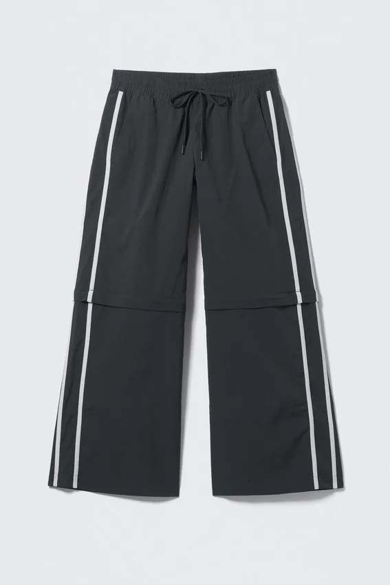 Zip-Off Nylon Track Trousers – Black – Beige Stripe Zip-Off Nylon Track Trousers – Black – Beige Stripe