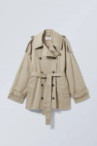 Zoey Short Frayed Trench Coat – Beige