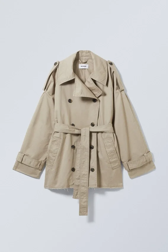 Zoey Short Frayed Trench Coat – Beige Zoey Short Frayed Trench Coat – Beige